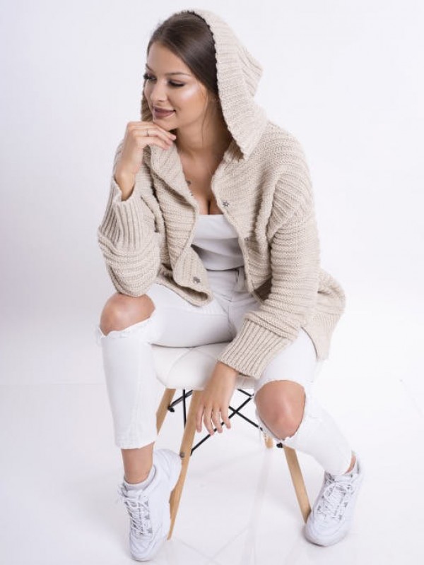 Damski sweter oversize z guzikami CALVIN beżowy
