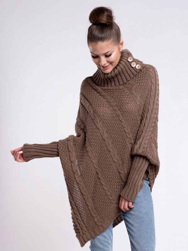 Damskie ponczo CARLA brązowe prezent dla kobiety, Walentynki, Boże Narodzenie, rocznica, urodziny, prezent dla córki, pulower, sweter, oversize, dzianina pulower, ponczo, dzianina ponczo