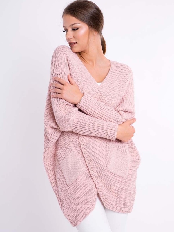 Damski pletiony kardigan oversize JULIETT staroróżowy Damski pletiony kardigan oversize JULIETT staroróżowy