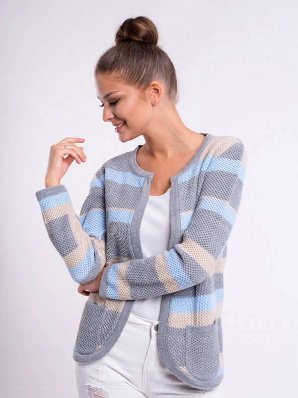 Damski sweter na drutach ROSSIE beżowy+szary+niebieski prezent dla kobiety, Walentynki, Boże Narodzenie, rocznica, urodziny, prezent dla córki, kardigan, cardigan, sweter na drutach, damski kardigan, długi kardigan, damskie swetry, sweter, damski kardigan, damskie swetry, długi sweter