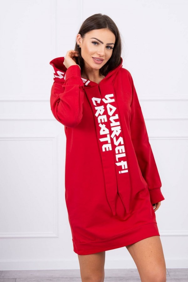 Sukienka z dresówki z kapturem lub długa bluza 0042 czerwona
