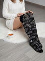 Norvégiai mintázatú térd feletti zokni BLACK