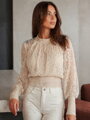 Dámska elegantná blúzka z čipky – béžová, priehľadná