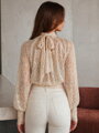 Dámska elegantná blúzka z čipky – béžová, priehľadná
