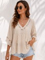 Boho letná blúzka s čipkou a výšivkou béžová