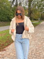 Dámska owersize béžová crop-top bunda