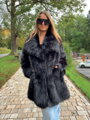 Fekete női szőrmekabát H1 műszőrméből
