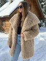 Női bézs H1 hosszú szőrme kabát télre