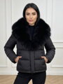 Dámska krátka čierna páperová bunda s kožušinou z pravej líšky 
