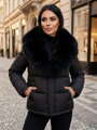 Dámska krátka čierna páperová bunda s kožušinou z pravej líšky 
