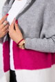 Trojfarebný sveter 2019-15 vo farbe šedej, fuchsia a ecru 