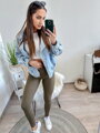 Szürke bőr leggings gumis derekú