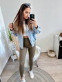 Szürke bőr leggings gumis derekú