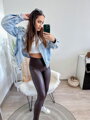 Bőr női magas derekú fekete leggings 