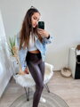 Bőr női magas derekú fekete leggings 