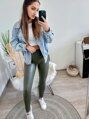 Oliva színű női bőr leggings