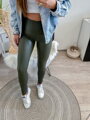 Oliva színű női bőr leggings