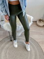 Oliva színű női bőr leggings