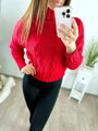 Dámsky žiarivý pletený červený sveter 
