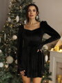 Dámske áčkové zamatové čierne šaty FLV-992