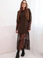 Dámske hnedé šaty s čipkovaným ART65655 spodným dielom