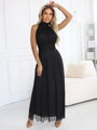 Dlhé čierne dámske trblietavé 636-3 tylové šaty 