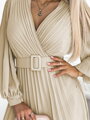 Luxusné dámske šaty 414-8 s plisovanou sukňou béžova farba 