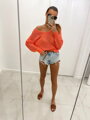 Štýlový dámsky sveter v oranžovej farbe SW87-22