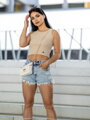 Női bordázott croptop VSB LOLLY bézs