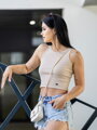 Női bordázott croptop VSB LOLLY bézs