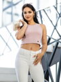 Női VSB bordázott croptop LOLLY powder pink