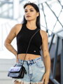 Fekete női bordázott croptop VSB LOLLY