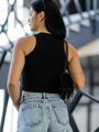 Fekete női bordázott croptop VSB LOLLY
