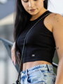 Fekete női bordázott croptop VSB LOLLY