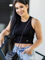 Fekete női bordázott croptop VSB LOLLY