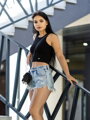 Fekete női bordázott croptop VSB LOLLY