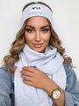 Luxus női VSB szett sál + fejpánt szürke fehérrel