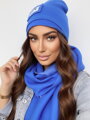 Luxus női szett VSB sál + sapka kék 