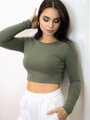 Női pamut crop top VSB AMI olivazöld színben