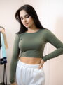 Női pamut crop top VSB AMI olivazöld színben