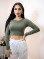 Női pamut crop top VSB AMI olivazöld színben