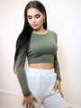 Női pamut crop top VSB AMI olivazöld színben
