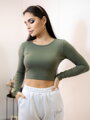 Női pamut crop top VSB AMI olivazöld színben