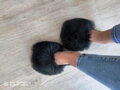 Huňaté papuče čierne Model 55 dámske  s kožušinkou