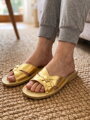 Női bőr papucs 45 arany színben fonott mintával