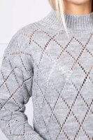 Dámsky sveter so stojačikom diamantový vzor šedá 2020-18