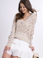 Dámský pulovr s pleteným vzorem AMIE béžový