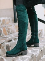 Dámske kožené čižmy nad kolená BARSA smaragd matné