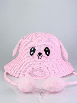Slaměný klobouk s hravými oušky G-18 baby růžová