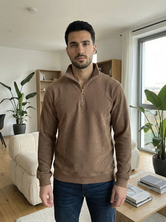 Pánsky vrúbkovaný sveter so zipsom 